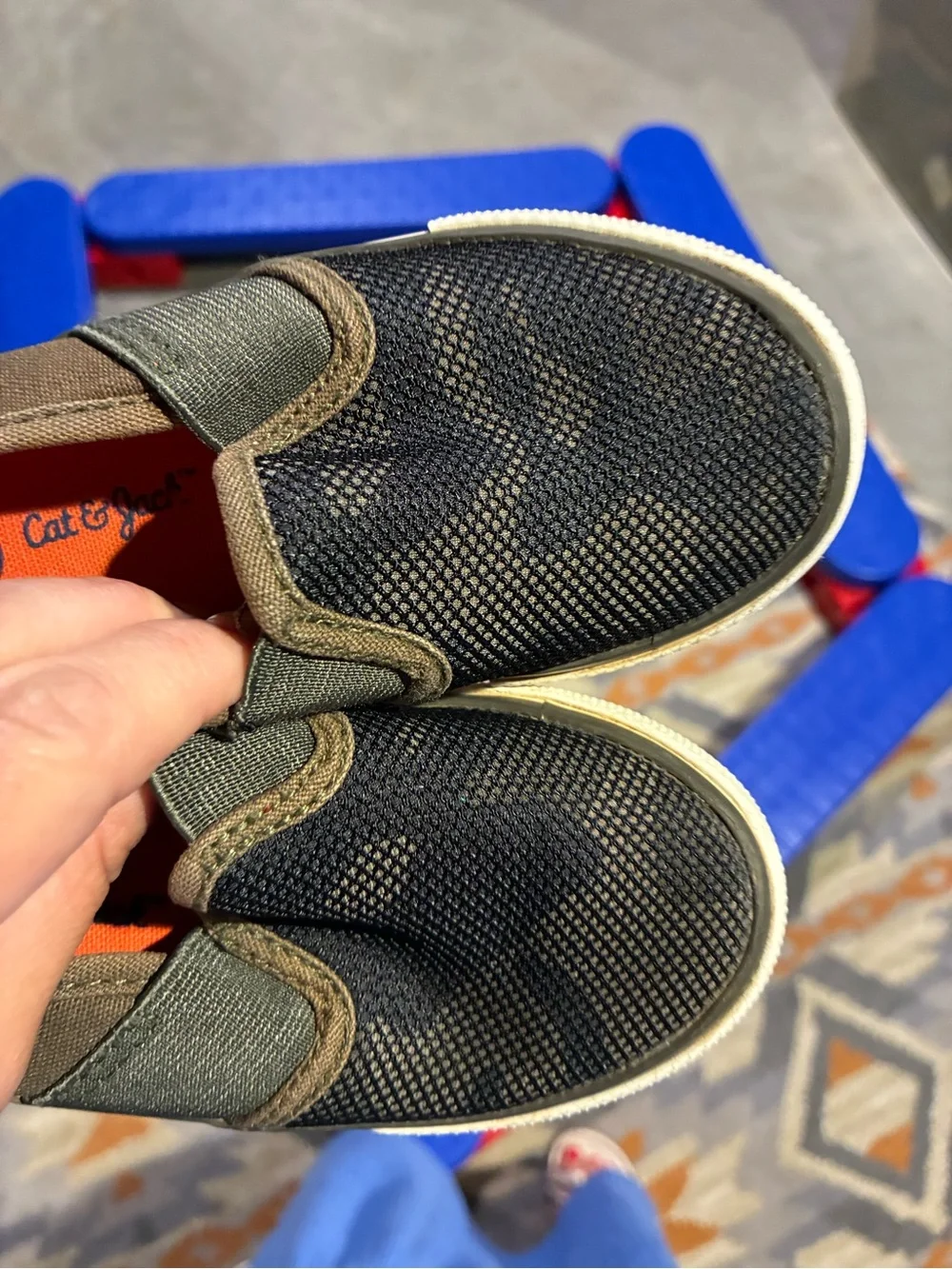 Carter's Slip-On toddler Sneakers in Black and Olive camo. Size 7